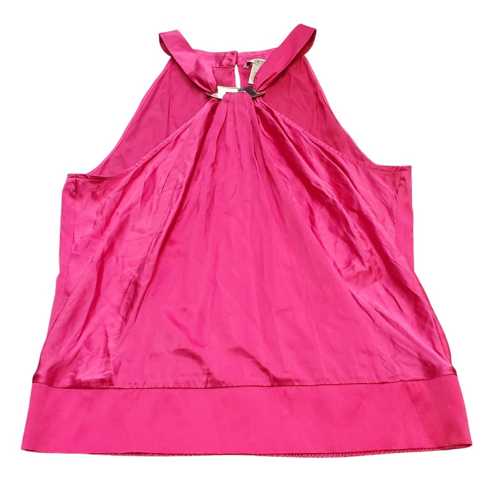 intage CACHE Hot Pink Silk Halter Top XL Fuchsia Gold Bar Hardware Y2K Blouse